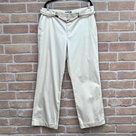 Lauren Ralph Lauren Y2K Khaki Chino Cuffed New Without Tags Wide Leg Flare Sz 16 - Picture 1 of 5